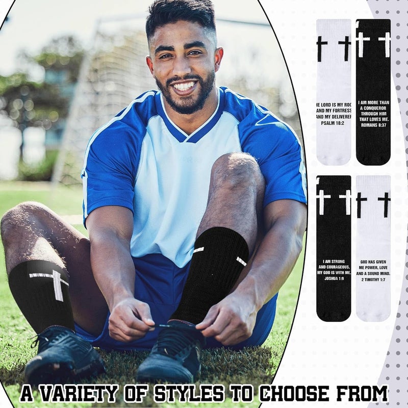 Jamntower 4 Pairs Cross Grip Soccer Socks with Bible Verse Anti Slip Religious Jesus Christian Football Sock with Rubber Dots - Image 4